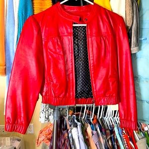 Red leather Bebe bomber jacket